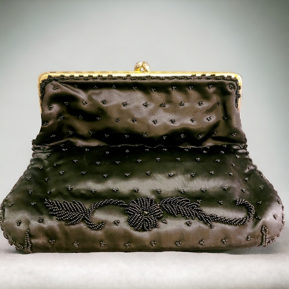 Beaded black fold over clutch bag - Picture 12 of 13